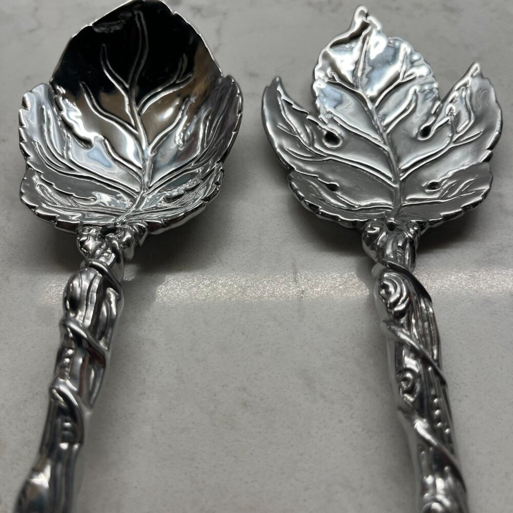 Salad Serving Set, Leaf/Vine Pattern Fork/Spoon